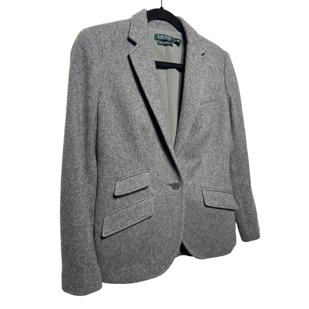 Lauren Ralph Lauren Single Button Tweed Blazer Wool Blend Gray Sz 6 Retail: $295